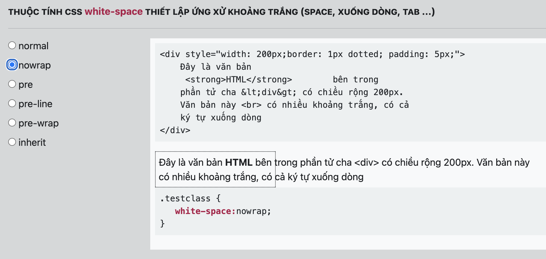 Thuộc Tính White-Space Định Dạng Khoảng Trắng Trong Css